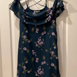 Cute spaghetti strap green floral dress with purple flowers
